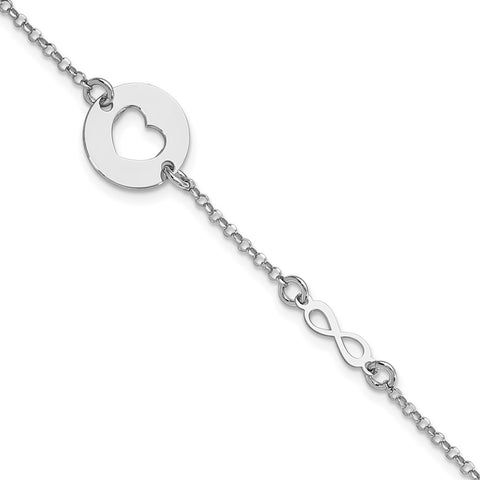Sterling Silver Rhodium-plated Heart and Infinity w/.5 in Ext Bracelet-WBC-QG6212-6.5