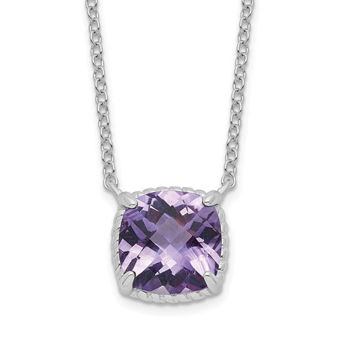 Sterling Silver Rhodium-plated Square Amethyst w/2 in ext. Necklace-WBC-QG6221AM-16