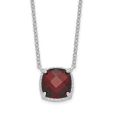 Sterling Silver Rhodium-plated Square Garnet w/2 in ext. Necklace-WBC-QG6221GA-16