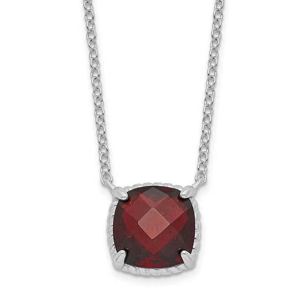 Sterling Silver Rhodium-plated Square Garnet w/2 in ext. Necklace-WBC-QG6221GA-16