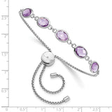 SterlingSilver Rhod-plated Amethyst 7.5AM & CZ Adjustable Bracelet-WBC-QG6222AM