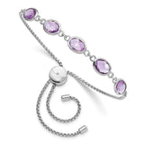 SterlingSilver Rhod-plated Amethyst 7.5AM & CZ Adjustable Bracelet-WBC-QG6222AM