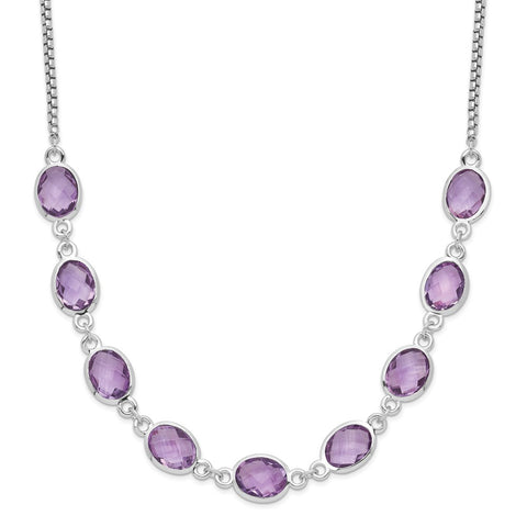 Sterling Silver Rhod-plated 13.5AM Amethyst w/2 in ext. Necklace-WBC-QG6223AM-17