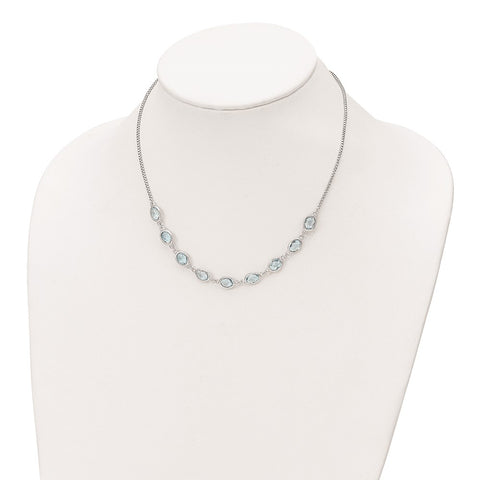 Sterling Silver Rhodium-plated Polished Blue Topaz w/2 in ext. Necklace-WBC-QG6223BT-17