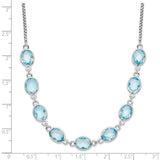 Sterling Silver Rhodium-plated Polished Blue Topaz w/2 in ext. Necklace-WBC-QG6223BT-17