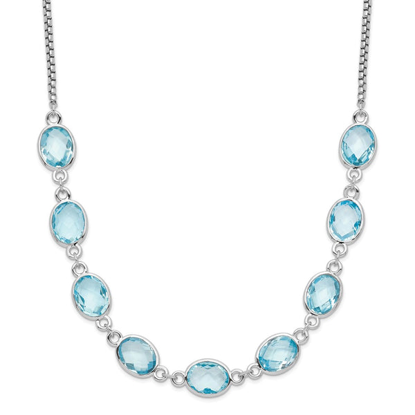 Sterling Silver Rhodium-plated Polished Blue Topaz w/2 in ext. Necklace-WBC-QG6223BT-17