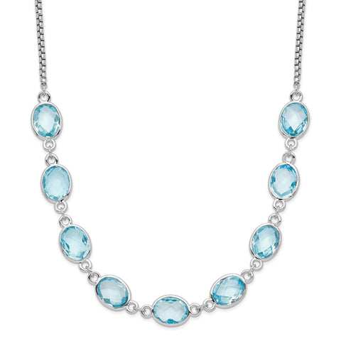 Sterling Silver Rhodium-plated Polished Blue Topaz w/2 in ext. Necklace-WBC-QG6223BT-17