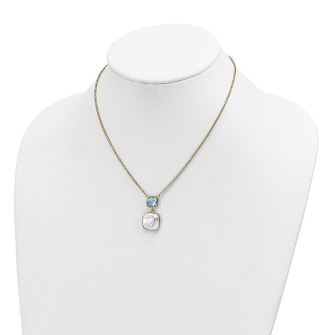 Sterling Silver Gold-plated 1.95BT Blue Topaz & MOP w/2 in ext. Necklace-WBC-QG6224BT-16