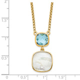 Sterling Silver Gold-plated 1.95BT Blue Topaz & MOP w/2 in ext. Necklace-WBC-QG6224BT-16