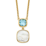 Sterling Silver Gold-plated 1.95BT Blue Topaz & MOP w/2 in ext. Necklace-WBC-QG6224BT-16