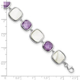 Sterling Silver Rhod-plated 23.81Amethyst/MOP w/2 in ext. Bracelet-WBC-QG6225AM-7.5