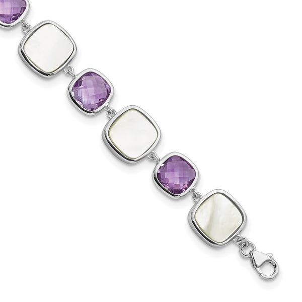 Sterling Silver Rhod-plated 23.81Amethyst/MOP w/2 in ext. Bracelet-WBC-QG6225AM-7.5