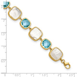 Sterling Silver Gold-plated Blue Topaz & MOP w/2 in ext. Bracelet-WBC-QG6225BT-7.5