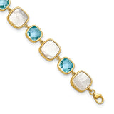 Sterling Silver Gold-plated Blue Topaz & MOP w/2 in ext. Bracelet-WBC-QG6225BT-7.5