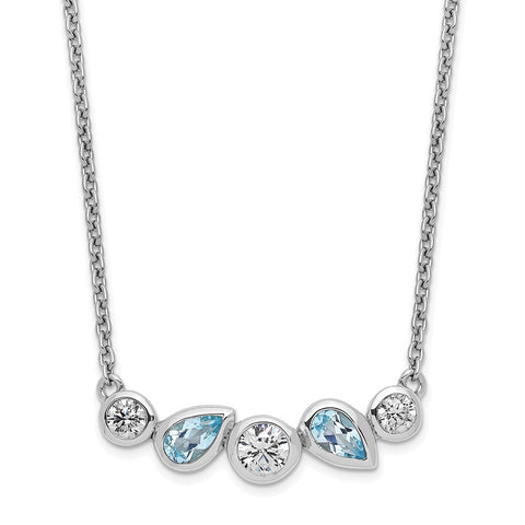 Sterling Silver RH-plate Sky Blue Topaz White CZ 16.5in w/1in ext Necklace-WBC-QG6228-16.5