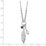 Sterling Silver Rhod-pl Feather and CZ w/1 in Ext Necklace-WBC-QG6229-16