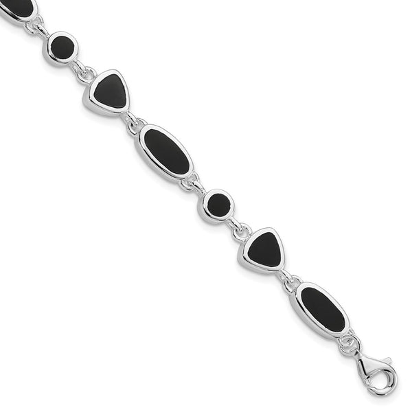 Sterling Silver Onyx Bracelet-WBC-QG912-8