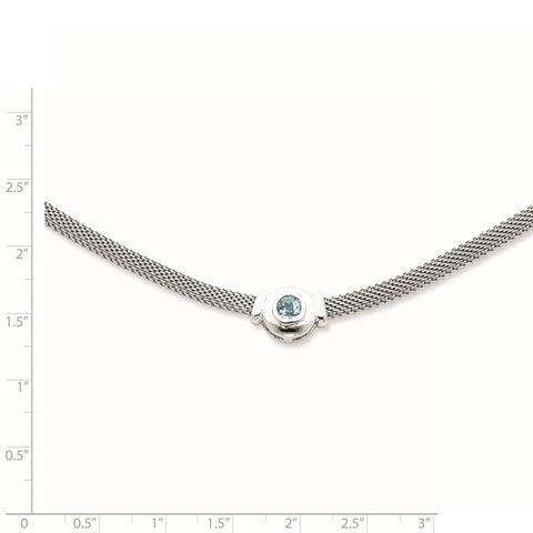 Sterling Silver Blue Topaz and Mesh Fancy Necklace-WBC-QG940-16