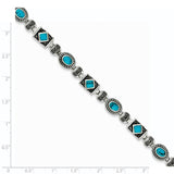 Sterling Silver Rhodium-plated Synth Turquoise and Marcasite Bracelet-WBC-QH1035-7