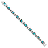 Sterling Silver Rhodium-plated Synth Turquoise and Marcasite Bracelet-WBC-QH1035-7