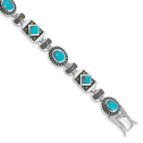 Sterling Silver Rhodium-plated Synth Turquoise and Marcasite Bracelet-WBC-QH1035-7