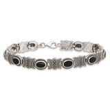 Sterling Silver Rhodium-plated Marcasite and Onyx Bracelet-WBC-QH1043-7.25