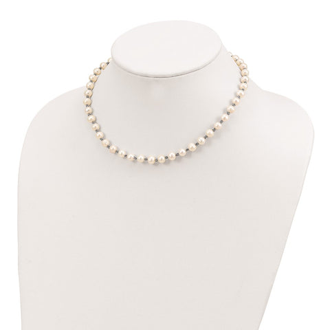 Sterling Silver Rhodium-plated White FW Cultured Pearl Necklace-WBC-QH1084-16