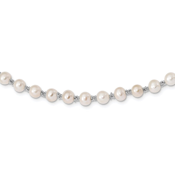 Sterling Silver Rhodium-plated White FW Cultured Pearl Necklace-WBC-QH1084-16