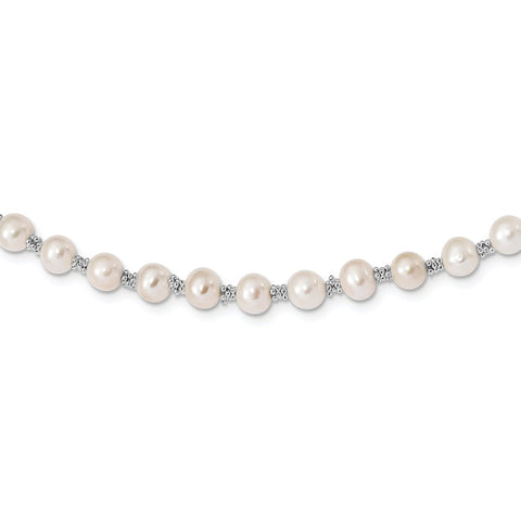 Sterling Silver Rhodium-plated White FW Cultured Pearl Necklace-WBC-QH1084-16