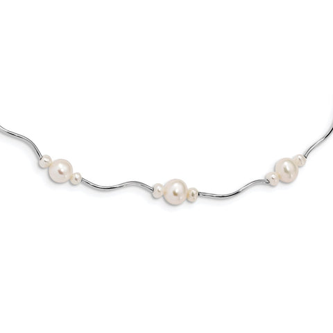 Sterling Silver RH-plated White FW Cultured Pearl w/2 Ext. Necklace-WBC-QH1085-16
