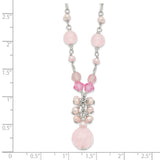 Sterling Silver Rose/Cherry Quartz/Pink Crystal/Pink FWC Pearl Necklace-WBC-QH2027-16