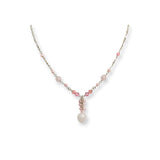 Sterling Silver Rose/Cherry Quartz/Pink Crystal/Pink FWC Pearl Necklace-WBC-QH2027-16