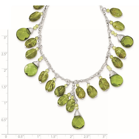 Sterling Silver Green Peridot Crystal Drop Necklace-WBC-QH2259-16