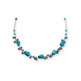 Sterling Silver Dyed Howlite/Turquoise/Red Coral Necklace-WBC-QH2313-16