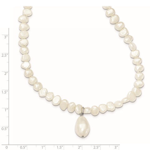 Sterling Silver FW Cultured Pearl Drop 18in Necklace-WBC-QH2464-18