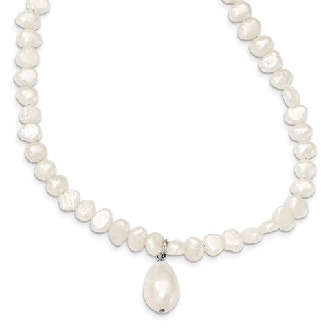 Sterling Silver FW Cultured Pearl Drop 18in Necklace-WBC-QH2464-18