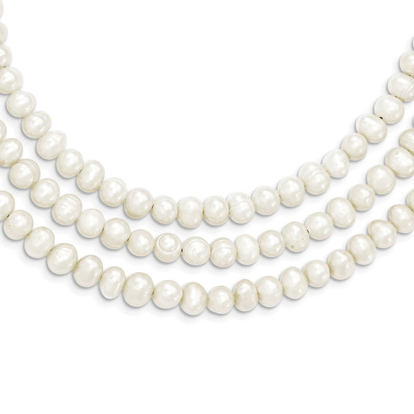 Sterling Silver Triple Strand White FW Cultured Pearl Necklace-WBC-QH2469-19