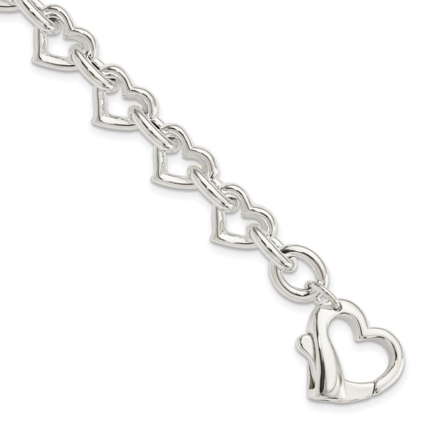 Sterling Silver 7.5inch Polished Fancy Heart Link Bracelet-WBC-QH287-7.5