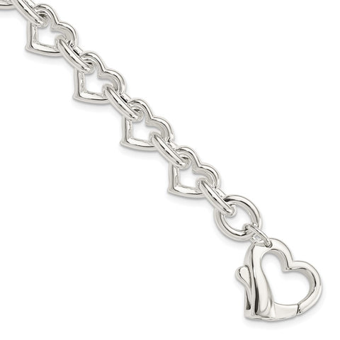 Sterling Silver 7.5inch Polished Fancy Heart Link Bracelet-WBC-QH287-7.5