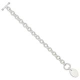 Sterling Silver Engraveable Oval Disc on Fancy Link Bracelet-WBC-QH302-7.5