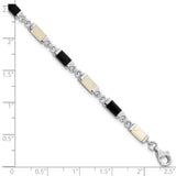 Sterling Silver 7inch Fancy Onyx and Mother Of Pearl Bracelet-WBC-QH382-7