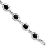 Sterling Silver Fancy Polished Onyx Bracelet-WBC-QH386-7