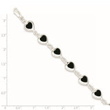 Sterling Silver 7inch Fancy Polished Heart Onyx Bracelet-WBC-QH387-7