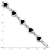 Sterling Silver 7inch Fancy Polished Heart Onyx Bracelet-WBC-QH387-7