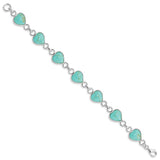 Sterling Silver Rhodium-plated Heart-shaped Turquoise Bracelet-WBC-QH431-7