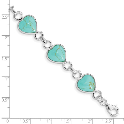 Sterling Silver Rhodium-plated Heart-shaped Turquoise Bracelet-WBC-QH431-7