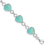 Sterling Silver Rhodium-plated Heart-shaped Turquoise Bracelet-WBC-QH431-7