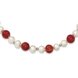 Sterling Silver FW Cultured Pearls/Stabilized Red Coral Necklace-WBC-QH4560-18