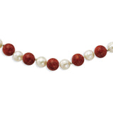 Sterling Silver FW Cultured Pearl/Stabilized Red Coral Necklace-WBC-QH4561-18