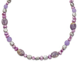 Sterling Silver Charoite, Jade/FW Cultured Pearl Necklace-WBC-QH4613-16